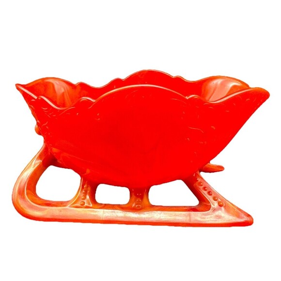 VTG Westmoreland Amberina Red Orange Slag Glass Open Sleigh 9” Glows - Picture 3 of 11